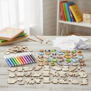 36Pcs Wooden Magnet Painting Craft Kit DIY Wooden Magnets Coloring Arts